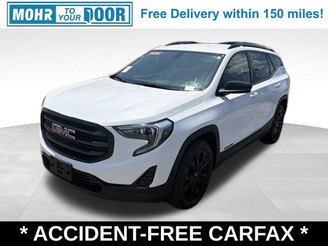 2019 GMC Terrain SLE in Summit White — front three-quarter view