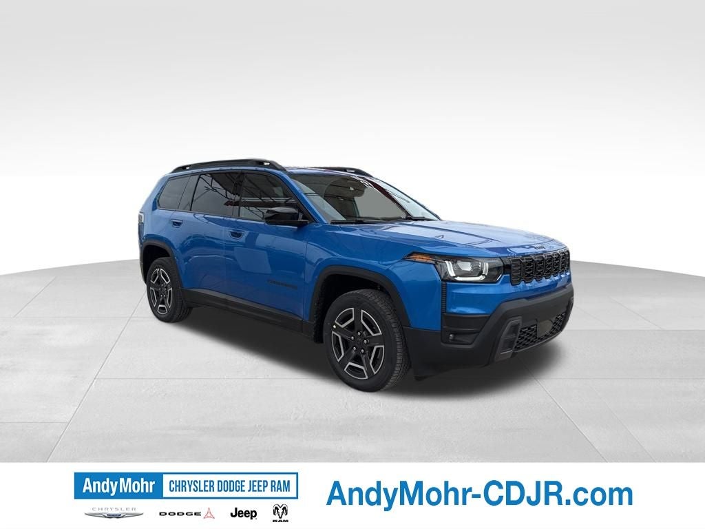 2026 Jeep Cherokee Limited in Hydro Blue Pearl-Coat Exterior Paint — front three-quarter view