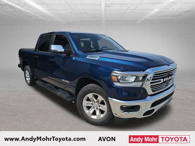 2023 RAM 1500 Laramie in Patriot Blue Pearlcoat — front three-quarter view