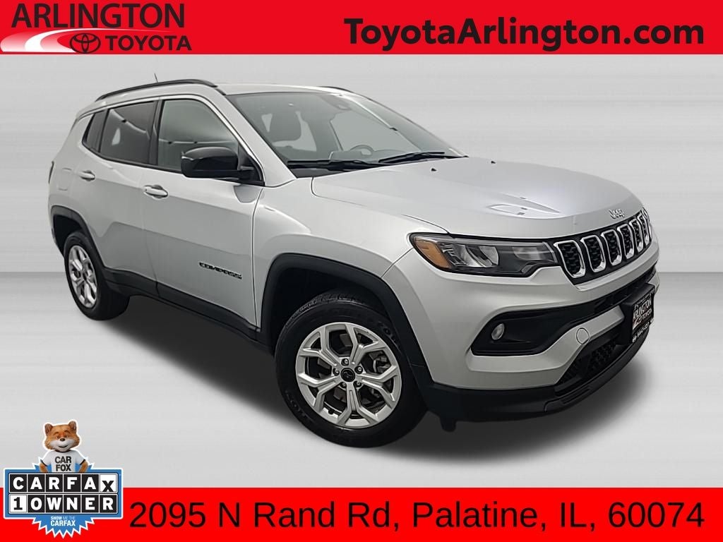 2025 Jeep Compass Latitude in Silver Zynith Metallic Clearcoat — front three-quarter view