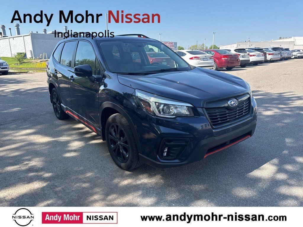 2019 Subaru Forester Sport in Dark Blue Pearl — front three-quarter view