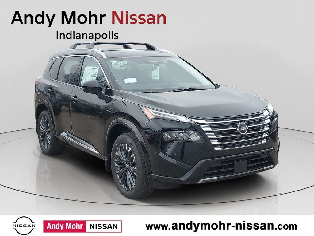 2026 Nissan Rogue Platinum in Super Black — front three-quarter view