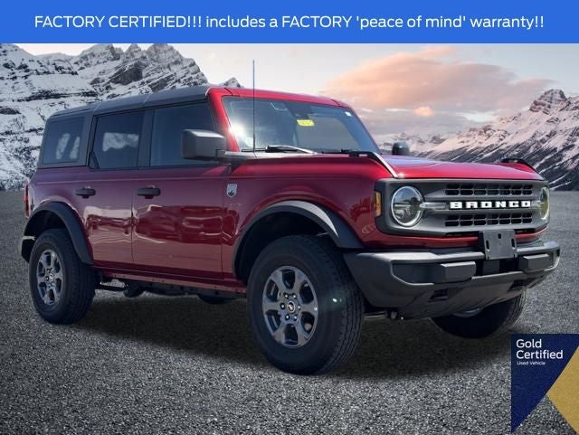 2025 Ford Bronco Big Bend in Ruby Red Metallic Tinted Clearcoat — front three-quarter view