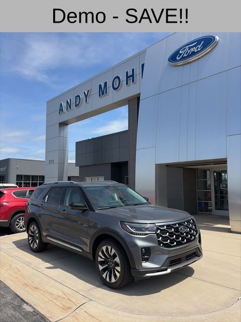 2026 Ford Explorer Platinum in Gray Metallic — front three-quarter view