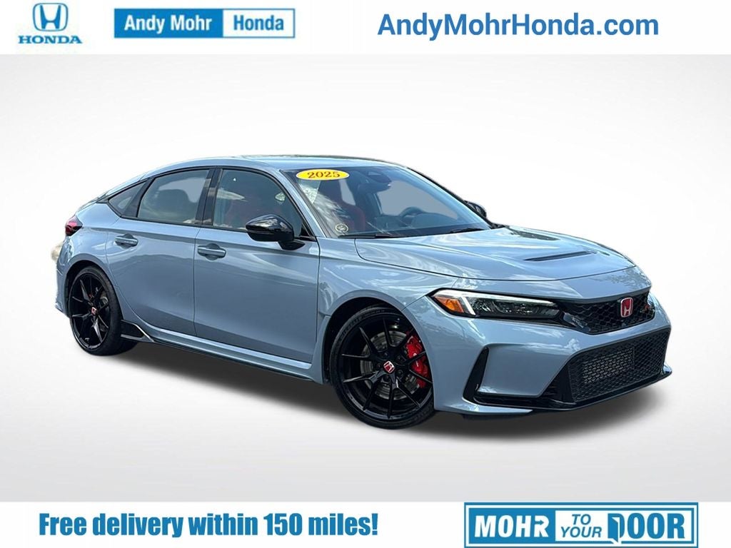 2025 Honda Civic Type R Base in Sonic Gray Pearl — front three-quarter view