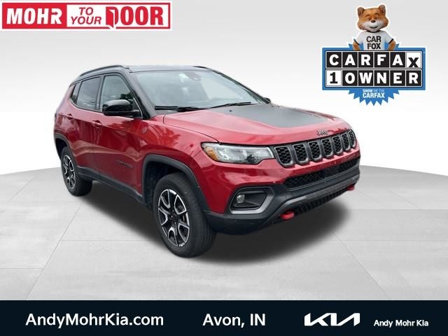 2025 Jeep Compass Trailhawk in Red — front three-quarter view
