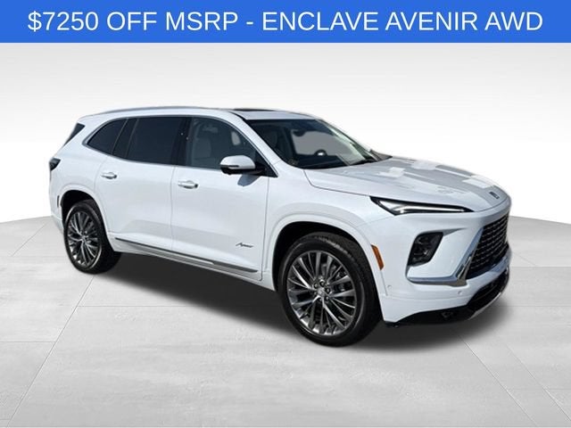 2026 Buick Enclave Avenir in Iridescent White Tricoat — front three-quarter view