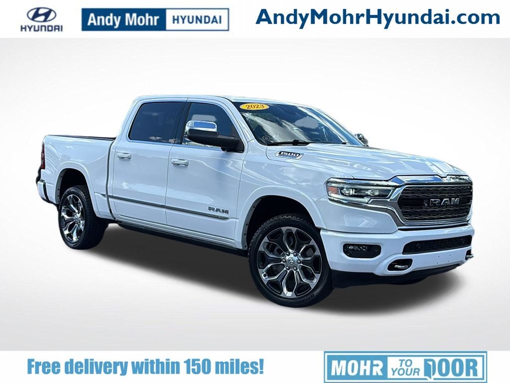2023 RAM 1500 Limited in Bright White Clearcoat — front three-quarter view